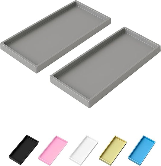 Vanity and Bathroom Tray, 9.8" ABS Countertop Organizer,Waterproof Vanity Tray for Toilet Tank,Perfume,Soap,Keys,Bathroom Accessories,Kitchen and Bath Trays,Non Slip Small Trays,Gray,2 Pack