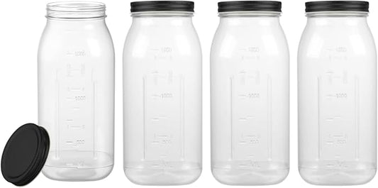 novelinks 4 Pack 64 OZ Plastic Wide Mouth Mason Jars with Airtight Lids - Wide Mouth Half Gallon Large Mason Jar 64 OZ Storage Canning Jar for Kitchen & Household Storage (Black)