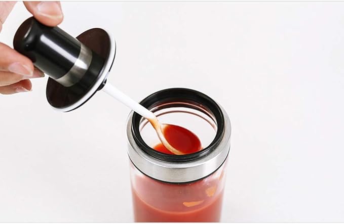 TENTA Kitchen 3 High Borosilicate Glass Spice Jars Seasonning Box Jar Condiment Jar, Combination Spoon and Lid Design, Premium Commercial Grade, Empty Jars 8.45 oz, Airtight Cap.