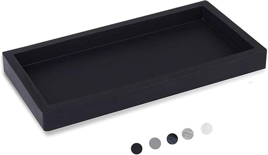 Small Silicone Bathroom Vanity Tray Rectangle Soap and Sponge Holder Kitchen Sink Organizer for Scrubber, Lotion Bottles, Perfume, Jewelry, Candle, Key Trinket Ring, Black