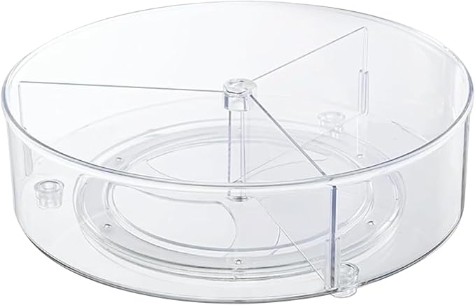 Roninkier Clear Lazy-Susan Organizer with 3-Dividers - 11 Inch Divided Turntable Organizer for Cabinet, Pantry, Kitchen, Fridge, Countertop, Bathroom, Vanity