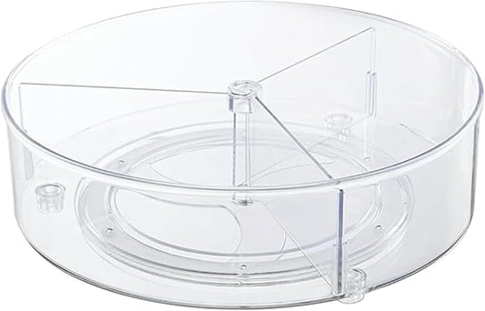 Roninkier Clear Lazy-Susan Organizer with 3-Dividers - 11 Inch Divided Turntable Organizer for Cabinet, Pantry, Kitchen, Fridge, Countertop, Bathroom, Vanity