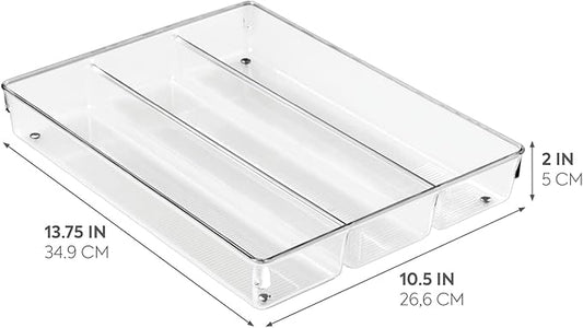 iDesign Linus Plastic Kitchen Drawer Utensil Organizer, Divided Storage Container for Silverware, Spatulas, Gadgets, 3.8" x 10.5" x 2" - Clear