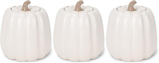 Nat & Jules Pumpkin Shaped 6 x 6 Inch Ceramic Storage Canisters: Perfect for Halloween, Thanksgiving and Indoor Fall Table Décor & Centerpieces - Set of 3, White