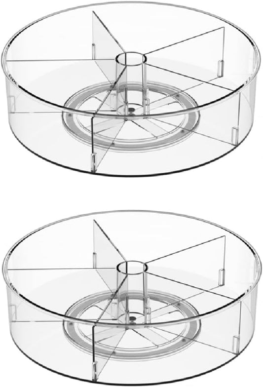 Slideep Lazy Susan Plastic Turntable Divided Spinner for Kitchen Cabinet, Pantry, Fridge, Cupboard, Counter Organizing Fully Rotating Organizer for Food, Spices, and Condiments, 11.5" Clear - 2 Pack