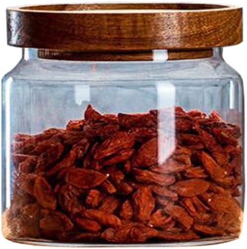 250ML 8.5OZ Glass Storage Container jars with Sealed Wooden Lids Glass Canister Kitchen Food Storage Containers for Coffee Beans Loose Tea Leaves Nuts Sugar Candy Spice Cookies