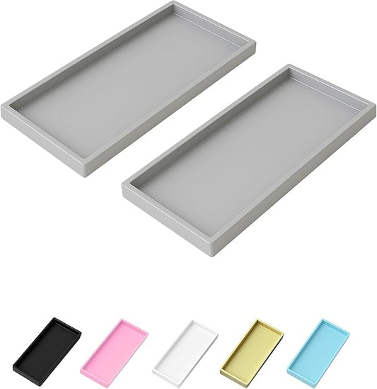 Vanity and Bathroom Tray, 11.8" ABS Countertop Organizer,Waterproof Vanity Tray for Toilet Tank,Perfume,Soap,Keys,Bathroom Accessories,Kitchen and Bath Trays,Non Slip Small Trays,Gray,2 Pack