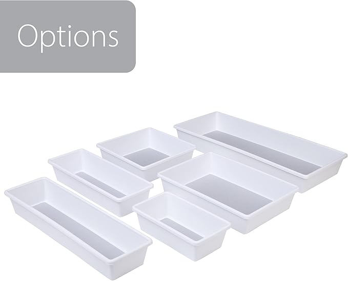 Smart Design Plastic Drawer Organizer - Set of 3-6.75 x 3.75 Inch - Non-Slip Lining and Feet - BPA Free - Utensils, Flatware, Office, Personal Care, or Makeup Storage - Kitchen - White with Gray