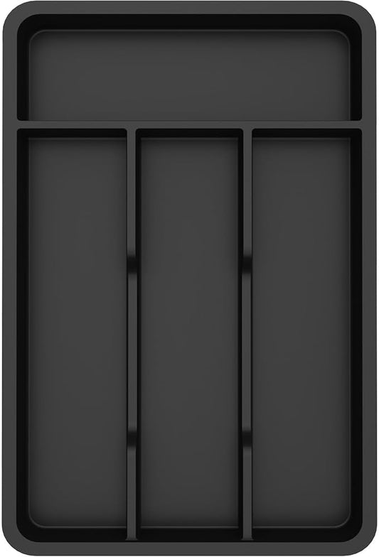 Lifewit Silverware Tray, Cutlery Drawer Organizer Storage for Kitchen, Plastic Flatware Utensil Holder Divider for Spoons Forks Knives Tableware, 4 Compartment, Black