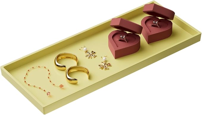 Vanity and Bathroom Tray, 15" ABS Countertop Organizer,Waterproof Vanity Tray for Toilet Tank,Perfume,Soap,Keys,Bathroom Accessories,Kitchen and Bath Trays,Non Slip Small Trays,Gold