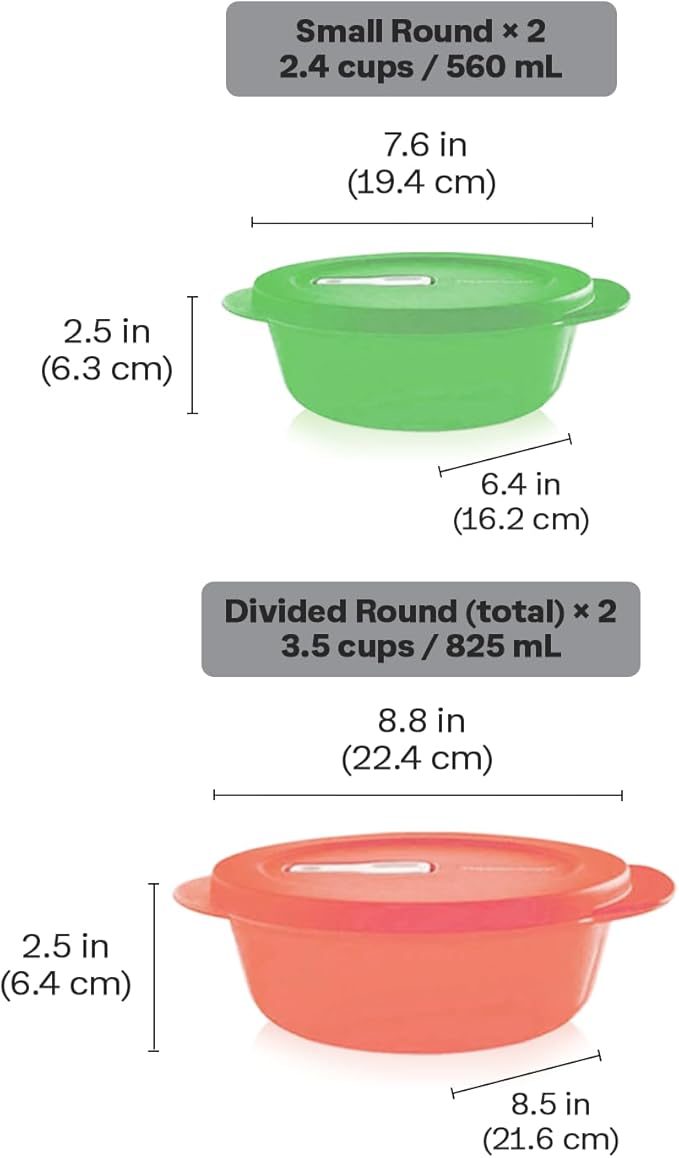 Tupperware CrystalWave PLUS 4 Piece Round Food Storage Container Set in Multi Colors, Dishwasher Safe and BPA Free (4 Bowls, 4 Lids)
