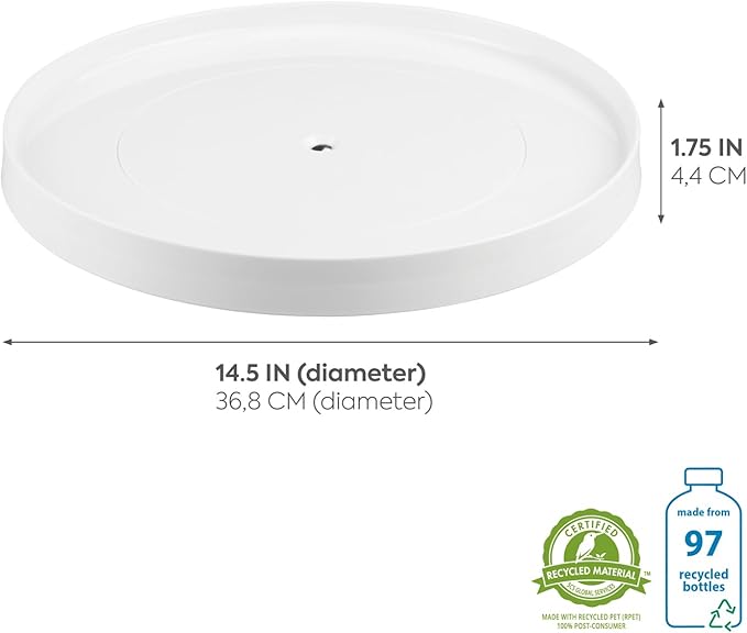 iDesign Linus Lazy Susan Turntable Spice Organizer Rack for Kitchen Pantry, Cabinet, Countertops - 14", White