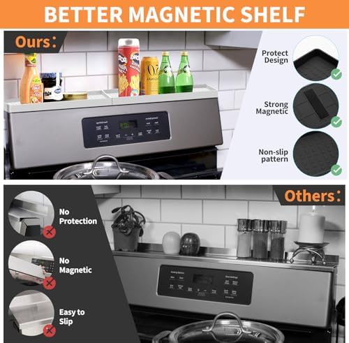 BFONS 30 Inch Silicone Magnetic Stove Top Shelf, Kitchen Over Stove Spice Rack Shelf Apartment Home Must Haves Kitchen Gadgets for Above Stovetop Seasoning Organization Storage (White)