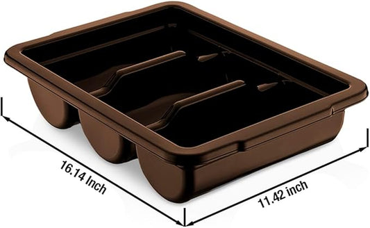 4 Pack - Commercial Cutlery Bin, 3-Compartment Restaurant Kitchen Flatware Tray, Silverware Storage Plastic Container, Condiments Holder, Utensil Organizer Box (Brown)