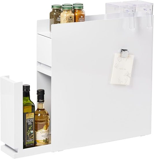 YAMAZAKI Home Tower Two Tier Seasoning Condiments Spice Rack With Drawer, Kitchen Food Storage Container - Steel