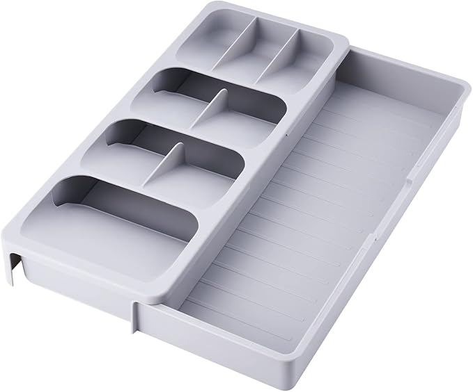 2pcs Expandable Kitchen Drawer Organizer, Adjustable Cutlery Trays and Utensil Holder, Kitchen Drawer Dividers Storage for Silverware, Flatware, Knives, Spoons, Gray