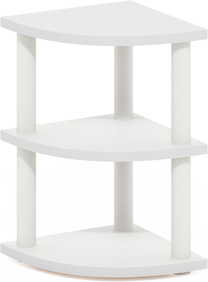 Furinno Turn-N-Tube 3-Tier Corner Countertop Organizer Shelf, White/White