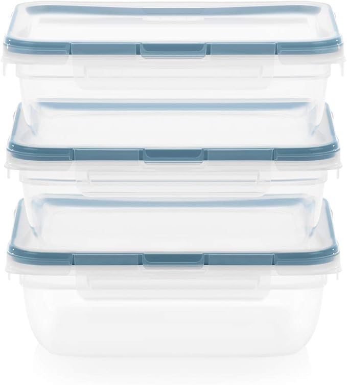 Snapware Total Solution (8.5-Cup) Plastic Food Storage Containers Set, Leakproof & Airtight Locking Lids Rectangular Tupperware, Non-Toxic BPA-Free Lids, Microwave Dishwasher Freezer Safe (Pack of 6)