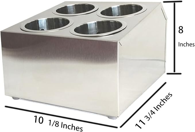 Commercial 4-Hole Stainless Steel Cylinder Flatware Silverware Utensil Holder Organizer Canddy
