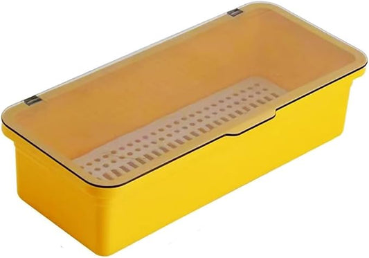 Flatware Tray with Lid,Silverware Tray Kitchen Cutlery Tray and Utensil Storage Container for Flatware and Silverware (Yellow)