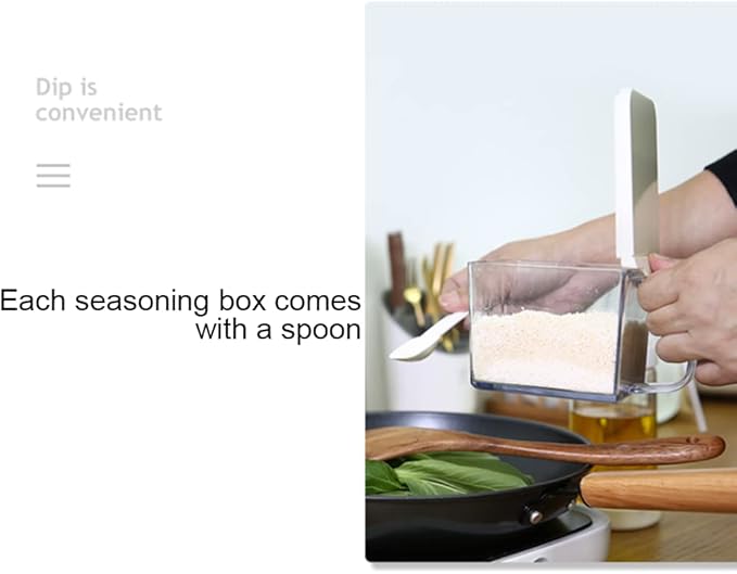 Salt Container With Lid And Spoon, Clear Seasoning Rack Spice Pots, 3 Piece Seasoning Box For Home Kitchen Café Storing Salt Sugar Pepper Spice (2 Pieces)