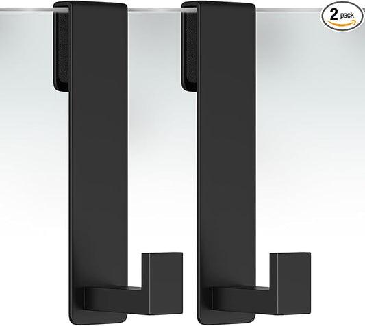 WUIVIUT Heavy-Duty Stainless Steel 7.5 Inch Over The Glass Door Shower Hooks - Towel Hooks for Frameless Shower Glass Door Bathroom Holder for Frameless Glass Door(L Shape 2 Pack, Fits 3/8'' Thick)