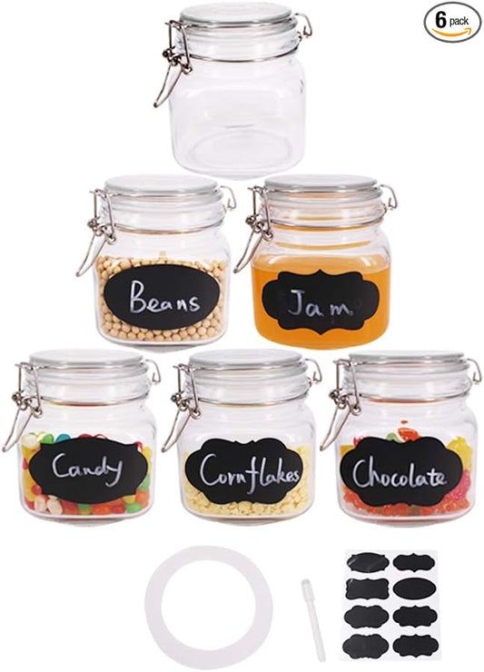 6 Pack 25 oz Glass Jars With Lids And Rubber Gasket, Wide Mouth Mason Jars With Hinged Lids For Kitchen Canisters, Glass Food Storage Containers For Pasta，Coffee, Coookies (25oz)