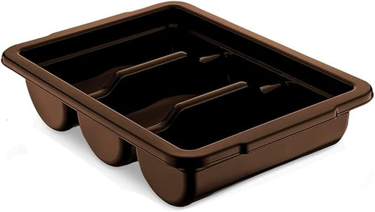 Commercial Cutlery Bin, 3-Compartment Restaurant Kitchen Flatware Tray, Silverware Storage Plastic Container, Condiments Holder, Utensil Organizer Box (Braun)