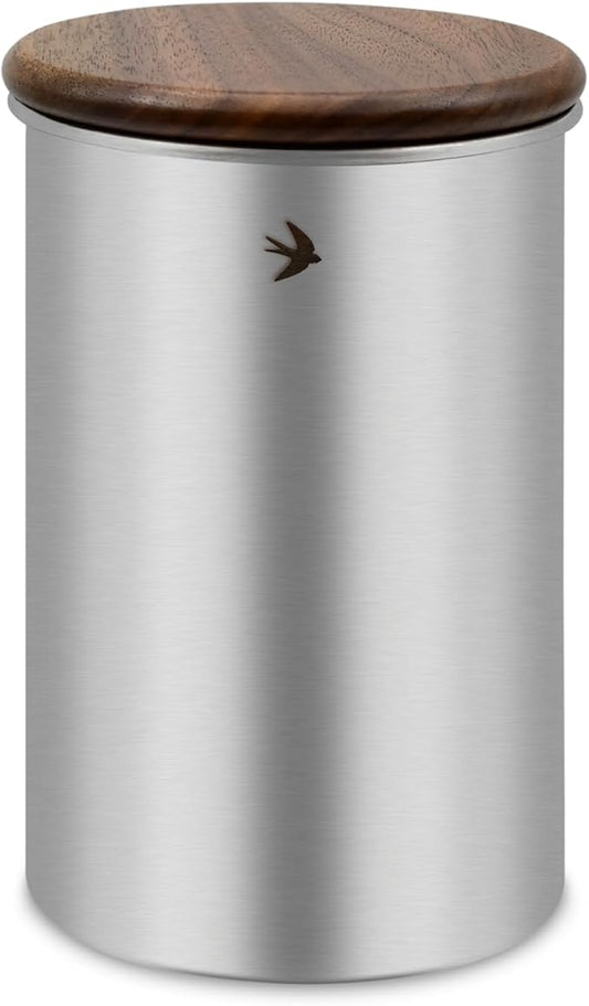 Food Storage Jar Canister with Airtight Walnut Wood Lid Elegant Design Stainless Steel Canister for Tea Coffee Sugar Spice Nuts Snacks Seasonings Storage Jar Caddy (19oz Natural)