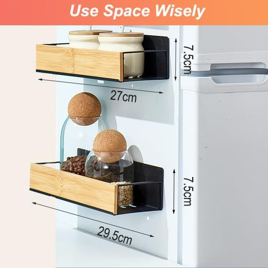 2 Pack Wooden Spice Rack, Metal & Magnetic, Upgraded Widened Fridge Spice Rack