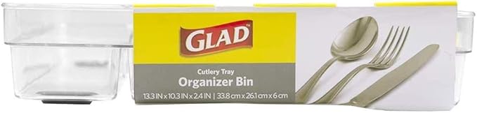 Glad Silverware Organizer Plastic Tray - Kitchen Cutlery Holder for Flatware and Utensil Drawers, Clear