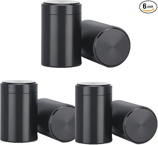 6 Aluminum Tea Tins Canister with Airtight Single Lids,2 oz Tea Canister Dry Storage Caddy Box,Candle Making Kits,Waterproof Mini Tins for Loose Tea,Spices, Coffee,Sugar (Black)