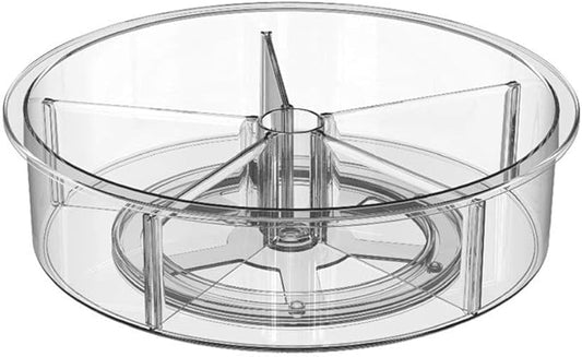 SANNO Lazy Susan Spinning Organizer with Dividers - Food Safe Turntable Spice Rack for Kitchen Cabinet, Pantry, Refrigerator & Countertop