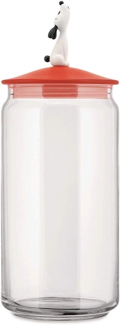 Alessi AMMI21 RO LulàJar Jar for Dog Food in Glass with lid in thermoplastic Resin, Red Orange