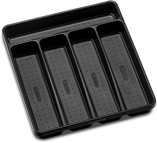 madesmart Premium Antimicrobial Classic Small Silverware Tray Soft Grip, Non-Slip Kitchen Drawer, 5 Compartments, Multi-Purpose Home Organization, EPA Certified, Carbon