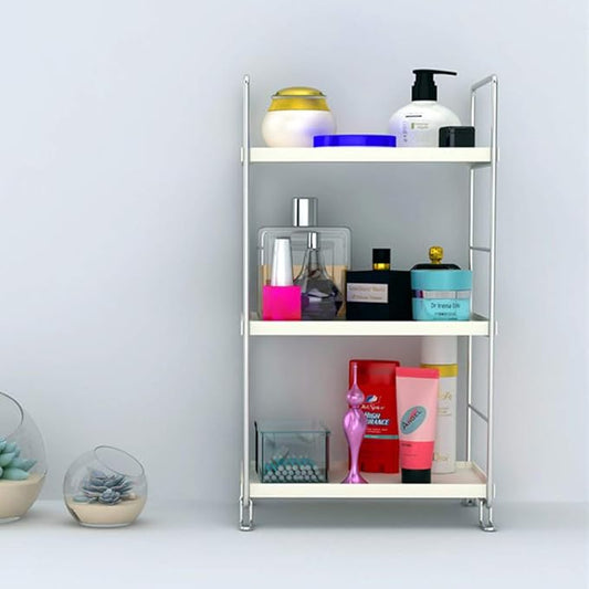 3-Tier Bathroom Countertop Organizer -Makeup Organizer -Corner Storage Shelf- Kitchen Spice Rack Standing Shelf-Great for Vanity, Bathroom, Bedroom, Kitchen (Silver & White)