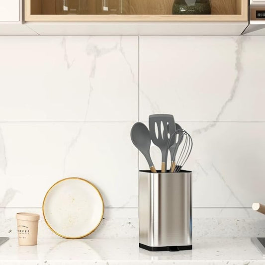 Utensil Holder, Kitchen Utensil Organizer, Modern Rectangular Large Cooking Utensil Caddy Counter, Sturdy Stainless Steel