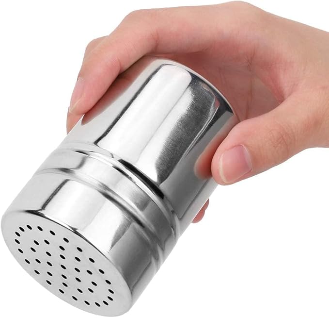 Stainless Steel Powdered Sugar Shaker Duster, Spice Dispenser Spice Shaker Condiment Jar Kitchen Shakers Metal Salt Pepper Dredge Shakers with Holes and Lids for Salt Spice Sugar, Set of 2