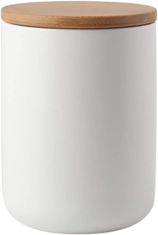 YYW Ceramic Food Storage Jar Canister with Airtight Wooden Lid, Modern Design Food Canisters Loose Tea Coffee Sugar Spice Nuts Snacks Seasonings Storage Jar Caddy (White 23.66oz/700ml)