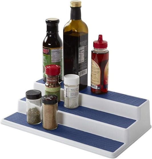 Copco 3-Tier Kitchen Cabinet Organizer, 15-Inch Storage, Ideal for Cabinet Organization & Non-Skid Solutions for Spices, Cans, Sauces (Blue)