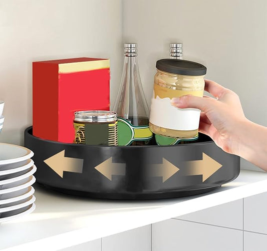 Spinning Large Metal Spice Rack Organizer for Cabinet Kitchen Lazy Susan Rotating Turntable Countertop Vertical Storage Rack Self Black Single Layer