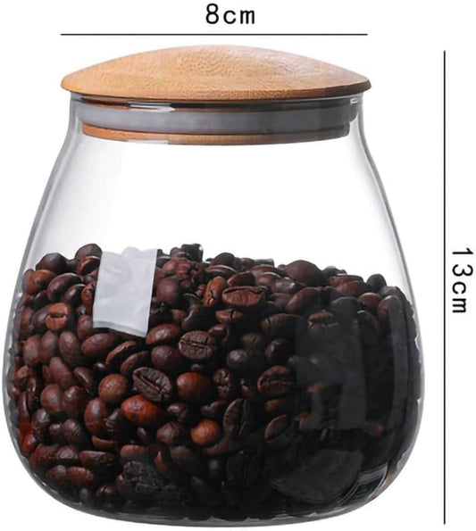 WAIT FLY Mushroom Shape Borosilicate Glass Coffee Bean Storage Container with Airtight Bamboo Lid, Tea Canister, Food Storage Jar for Tea, Coffee, Spices, Sugar, Candy, Cookies, Cereals-Smooth-26 OZ