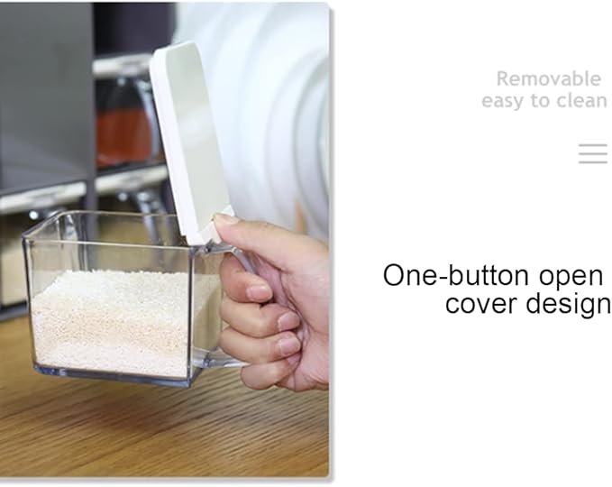 Salt Container With Lid And Spoon, Clear Seasoning Rack Spice Pots, 3 Piece Seasoning Box For Home Kitchen Café Storing Salt Sugar Pepper Spice (2 Pieces)