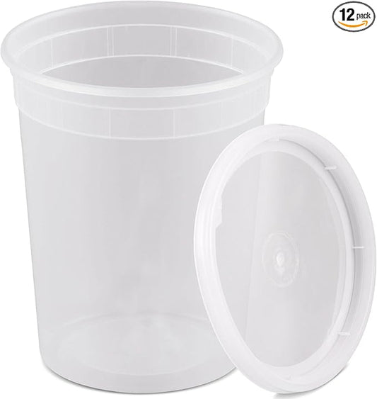 Plastic Soup Food Container with Lids, 32 oz, 12 Pack, Clear