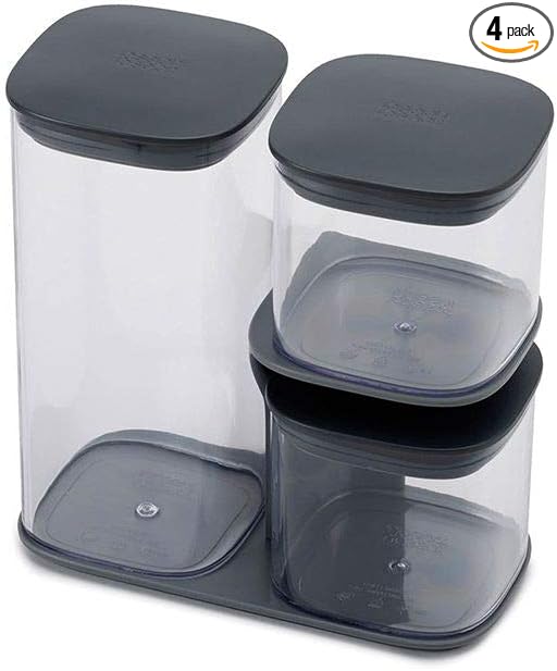 Joseph Joseph Podium Dry Food Storage Container Set with Stand, 3-piece, Gray