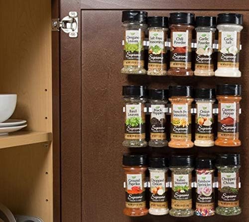 Spice Clip Strips For Cabinet Doors - Organizer for Spices - Spice Rack Holds15 Spice Jars - 3M Adhesive Gripper Clip Strips In White For Pantry 15 Ct