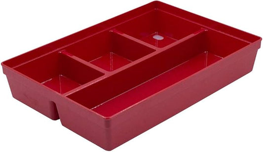 Glad Plastic Drawer Storage Tray – Heavy Duty Organizer Bin for Home, Kitchen, Bath, Bedroom, Office | Non-Slip Feet, 4-Compartment, Red