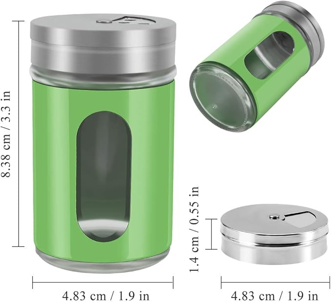 Accmor 2pcs Salt and Pepper Shakers,Stainless Steel Shaker for Salt Powder Sugar Cinnamon Pepper, Spice Dispenser with Adjustable Pour Holes,Green