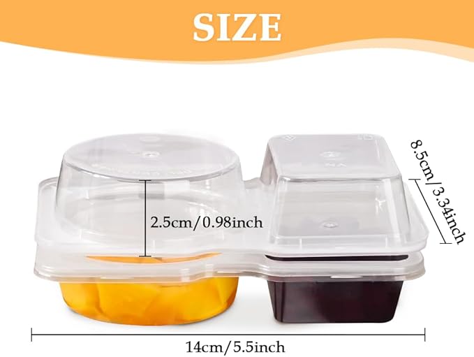 10pcs Reusable Snack Containers with Lids, Double Compartment Condiment Containers, Snack Container Dual Section Spice Box for Portion Control and Meal Prep Lunch Containers for School Office Travel