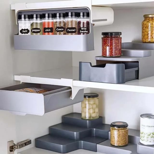 Kitchen Spice Jar Rack Drawer Under Cabinet Space Rack Organizer Stylish Unique Modern Kitchen Gudget with Stickers